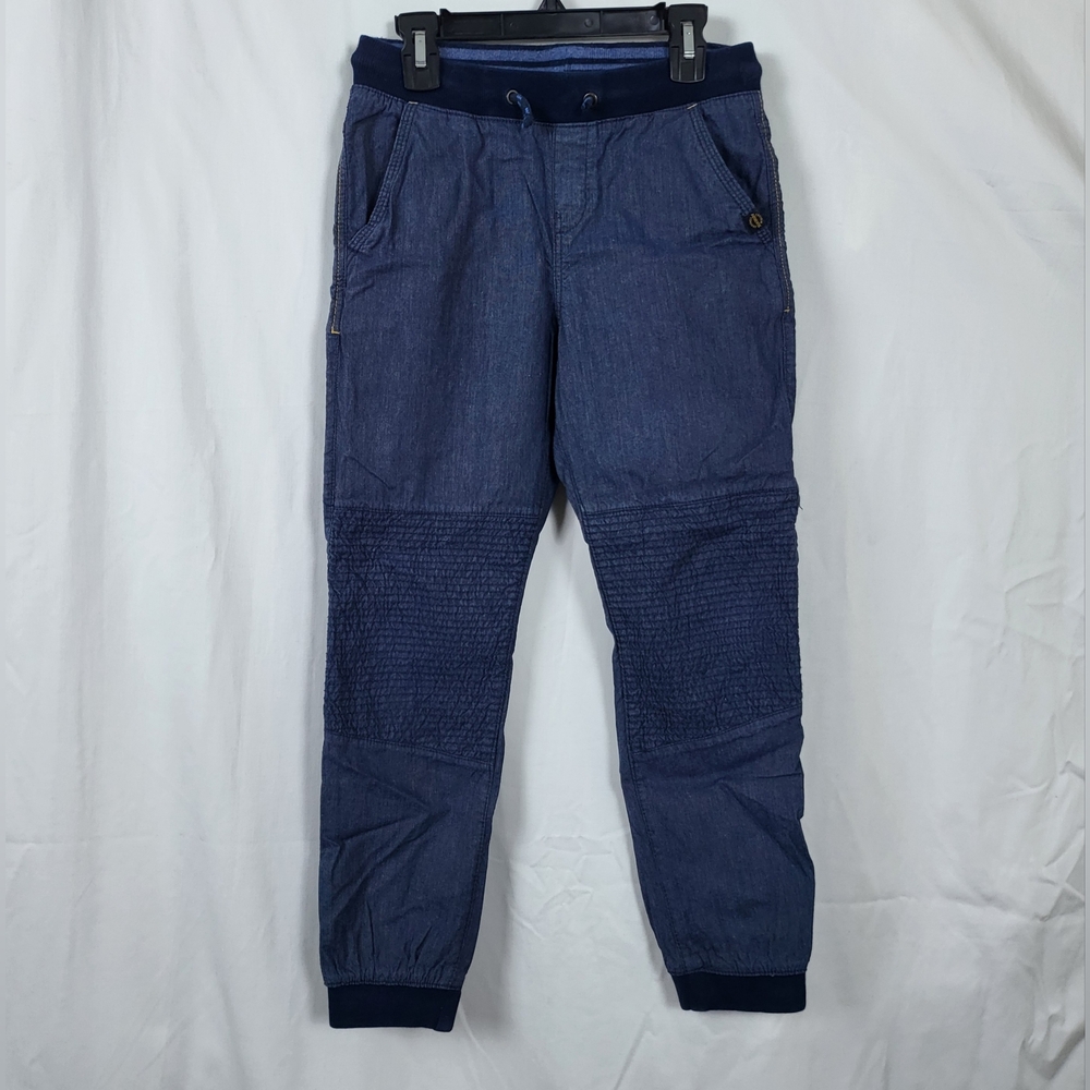 H&M Boys Dark Blue Pull On Smocked Drawstring Waist Denim Biker‎ Joggers Sz 8-9Y